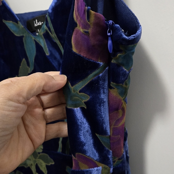 Lulus Evening With You Dark Blue Floral Velvet Asymmetrical Dress Size S - Picture 3 of 10